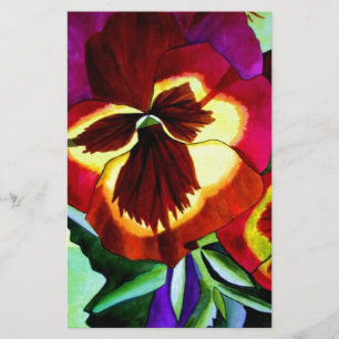 Rote Stiefmütterchen Aquarell Blume Originale Kuns Briefpapier
