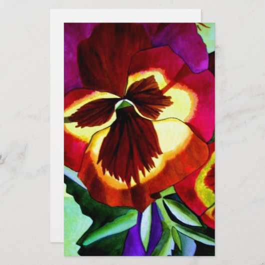 Rote Stiefmütterchen Aquarell Blume Originale Kuns Briefpapier (Vorne/Hinten)