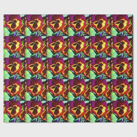 Rote Stiefmütterchen Aquarell Blume Originale Kuns Geschenkpapier (Flach)