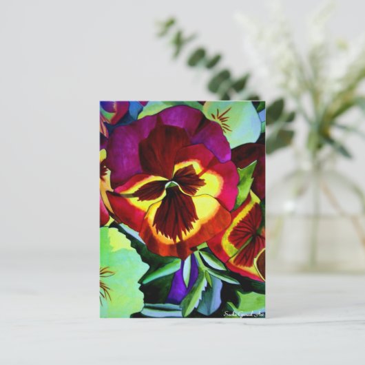 Rote Stiefmütterchen Aquarell Blume Originale Kuns Postkarte (Stehend Vorderseite)