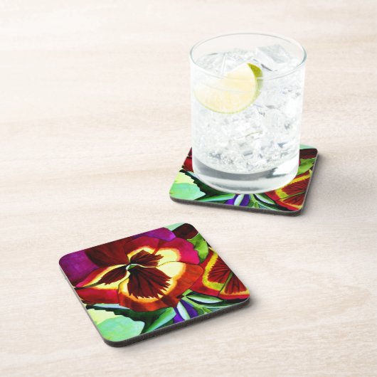 Rote Stiefmütterchen Aquarell Blume Originale Kuns Untersetzer (Rechte Seite)