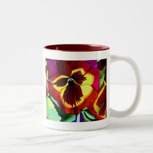 Rote Stiefmütterchen Aquarell Blume Originale Kuns Zweifarbige Tasse