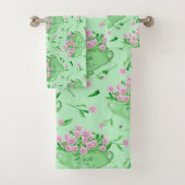 Rote Stiefmütterchen grüne Schüssel und Hintergrun Badhandtuch Set (Insitu)