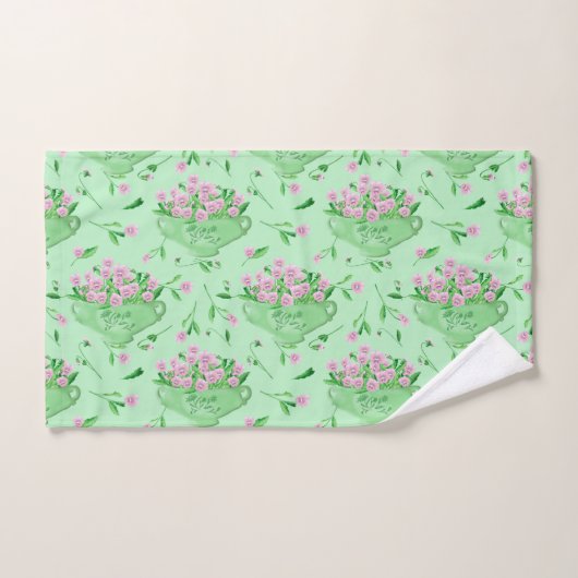 Rote Stiefmütterchen grüne Schüssel und Hintergrun Badhandtuch Set (Handtuch)