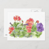 Rote Stiefmütterchen Lila Petunias Aquarellfarben  Postkarte (Vorne/Hinten)