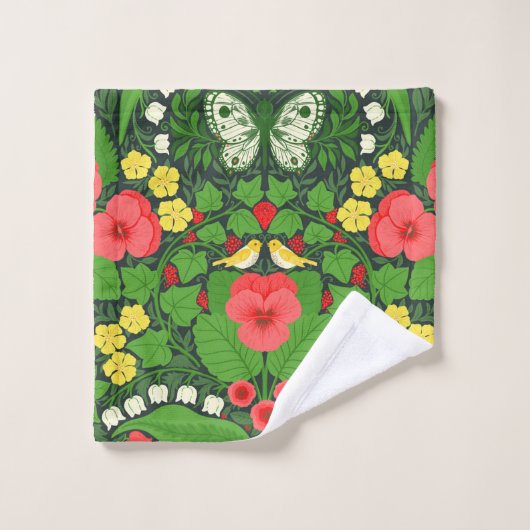 Rote Stiefmütterchen, Vögel und Schmetterlinge Badhandtuch Set (Waschlappen)