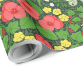 Rote Stiefmütterchen, Vögel und Schmetterlinge Geschenkpapier (Rolleneckpunkt)