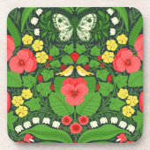 Rote Stiefmütterchen, Vögel und Schmetterlinge Getränkeuntersetzer (Vorderseite)