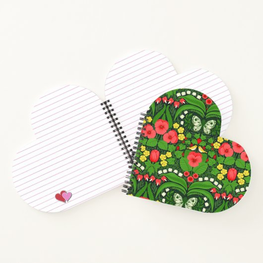 Rote Stiefmütterchen, Vögel und Schmetterlinge Notizblock (Innenseite)