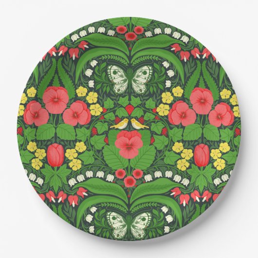 Rote Stiefmütterchen, Vögel und Schmetterlinge Pappteller (Vorderseite)