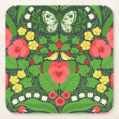 Rote Stiefmütterchen, Vögel und Schmetterlinge Rechteckiger Pappuntersetzer (Vorderseite)