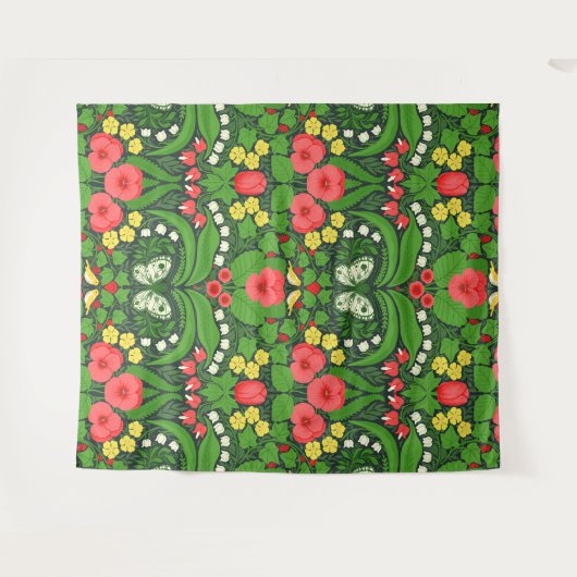 Rote Stiefmütterchen, Vögel und Schmetterlinge Wandteppich (Vorderseite (Horizontal))