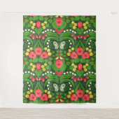 Rote Stiefmütterchen, Vögel und Schmetterlinge Wandteppich (Vorderseite)