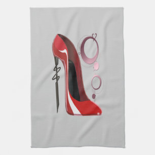 Rote Stilett-Schuh-Kunst und Armbänder Geschirrtuch