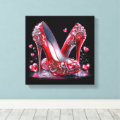 Rote Stiletto High Heels mit Herz-geformt Diamante Leinwanddruck (Insitu (Holzboden))