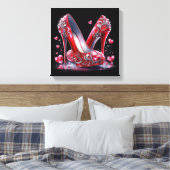 Rote Stiletto High Heels mit Herz-geformt Diamante Leinwanddruck (Insitu (Schlafzimmer))