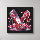 Rote Stiletto High Heels mit Herz-geformt Diamante Leinwanddruck (Vorderseite)