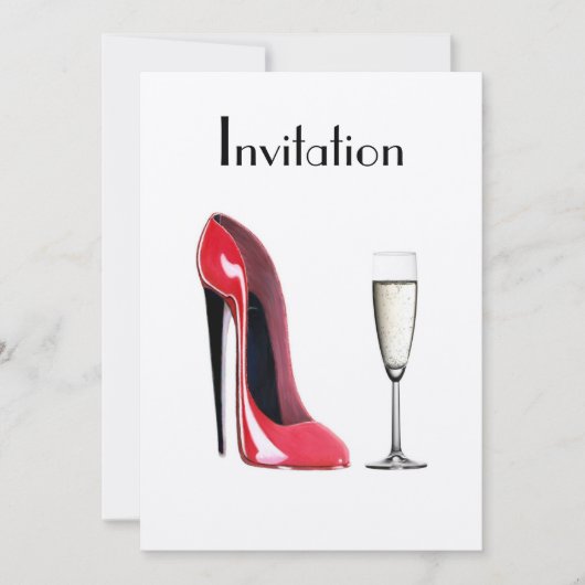 Rote Stiletto Schuhe und Champagner Einladung (Vorderseite)