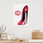 Rote Stiletto Schuhe und rote Lippen Poster (Küche)