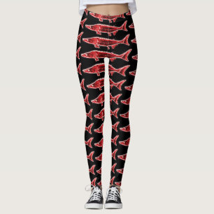rote Störe, die Schwarzes schwimmen Leggings