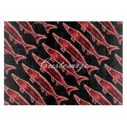 Rote Störe schwimmen schwarz Schneidebrett (Vorderseite)
