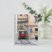 Rote Straßenbahn in der Altstadt von Prag - Tschec Postkarte (Stehend Vorderseite)