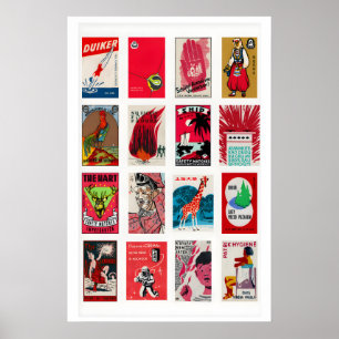 Rote Streichholzschachtel-Etiketten Gitter, Vintag Poster