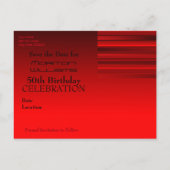 Rote Streifen 50. Geburtstag Save the Date Postkar Ankündigungspostkarte (Rückseite)