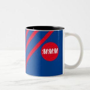 Rote Streifen auf blauem Monogramm Zweifarbige Tasse