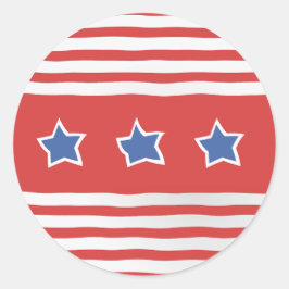 Rote Streifen auf Weiß mit gestressten blauen Ster Runder Aufkleber