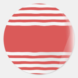 Rote Streifen auf Weiß mit Mittelrotem Band Runder Aufkleber