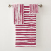 Rote Streifen Bordeaux Badhandtuch Set (Insitu)