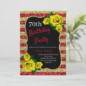 Rote Streifen Glitzer Gelbe Rosen Einladung (Stehend Vorderseite)