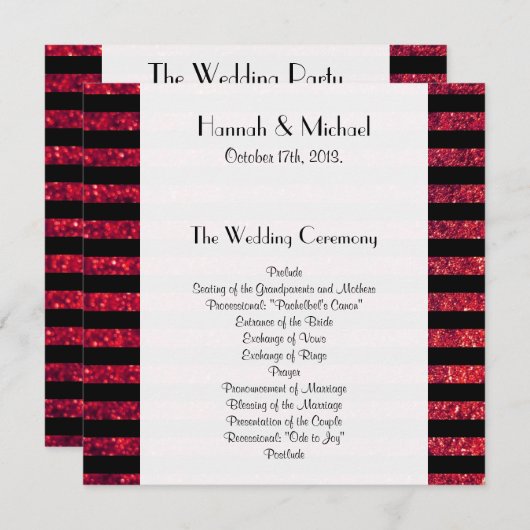 Rote Streifen, Glitzer Streifen, Linien, Hochzeite Programm (Vorne/Hinten)
