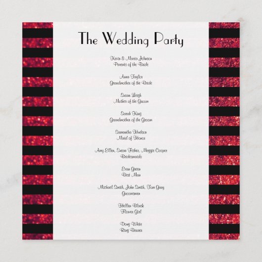 Rote Streifen, Glitzer Streifen, Linien, Hochzeite Programm (Rückseite)