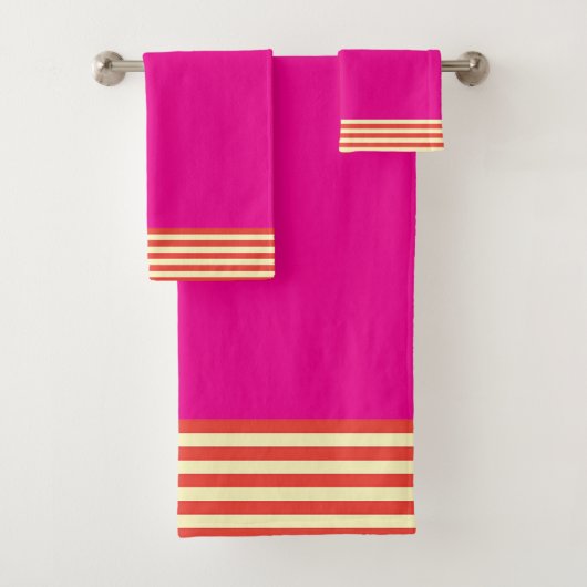 Rote Streifen Hot Pink Badhandtuch Set (Insitu)