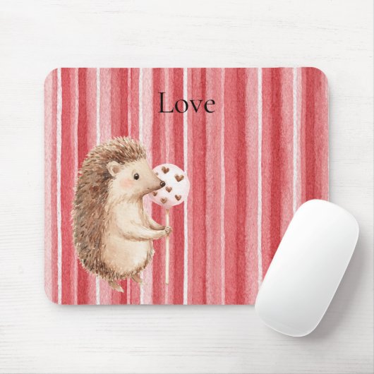 Rote Streifen Igel Herzen Ballon Mousepad (Mit Mouse)