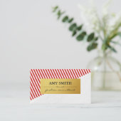 Rote Streifen Imitate Metallisches Gold Visitenkarte (Stehend Vorderseite)