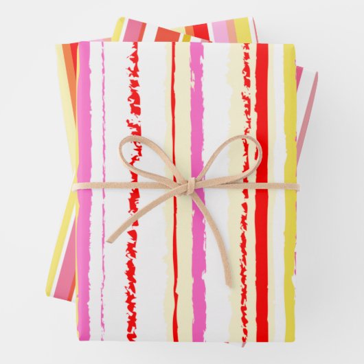 Rote Streifen in Orangetönen belebt Geschenkpapier Set (Beispiel)