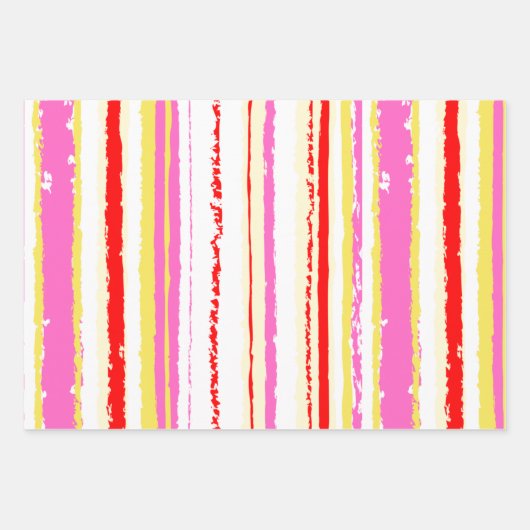 Rote Streifen in Orangetönen belebt Geschenkpapier Set (Vorderseite)