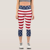 Rote Streifen mit blauem und weißem Star-Band Capri Leggings (Vorderseite)