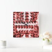 Rote Streifen mit Glas oder Spiegel Quadratische Wanduhr (Zuhause)