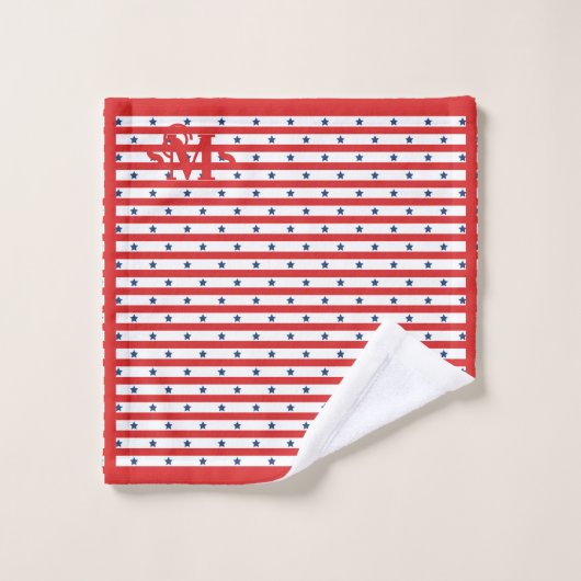 Rote Streifen mit weißem und blauem Muster Monogra Badhandtuch Set (Waschlappen)