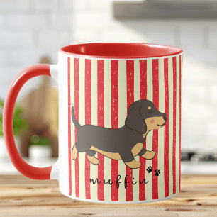Rote Streifen Schwarz Brauner Dachshund Name Tasse