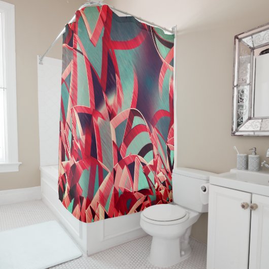 Rote Streifen über grau oder blau, tropfte Bilder Duschvorhang (Beispiel)