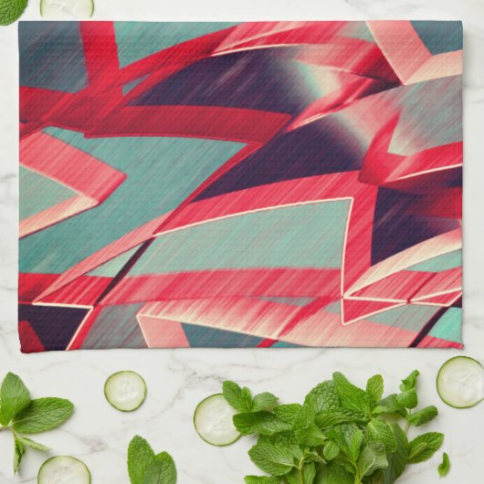 Rote Streifen über grau oder blau, tropfte Bilder Geschirrtuch (Gefaltet)