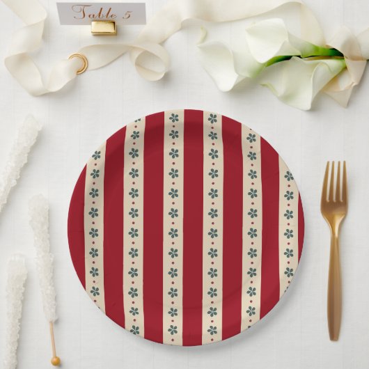 Rote Streifen und Blumen Pappteller (Hochzeit)