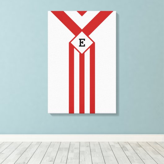 Rote Streifen und Chevronen mit Monogramm auf Weiß Leinwanddruck (Insitu (Holzboden))