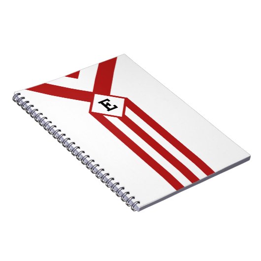 Rote Streifen und Chevronen mit Monogramm auf Weiß Notizblock (Rechte Seite)