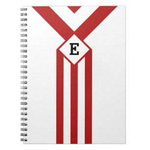 Rote Streifen und Chevronen mit Monogramm auf Weiß Notizblock